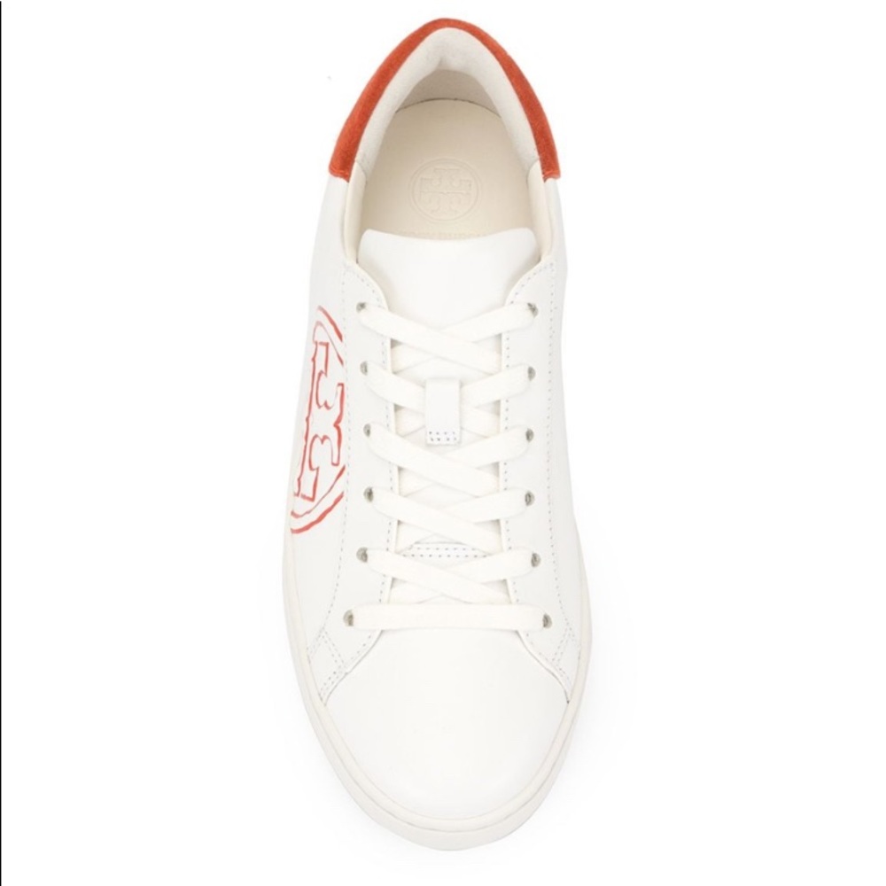 Tory Burch T-LOGO Leather Low Top Sneaker Orange - Picture 8 of 12